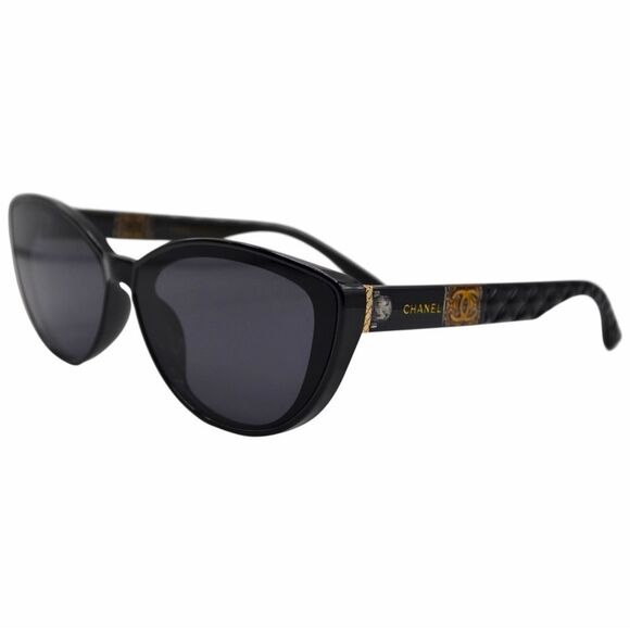 Chanel Women’s Sunglasses | Black Frame w/ Gold Detail | Solid Gray Lens main image 8